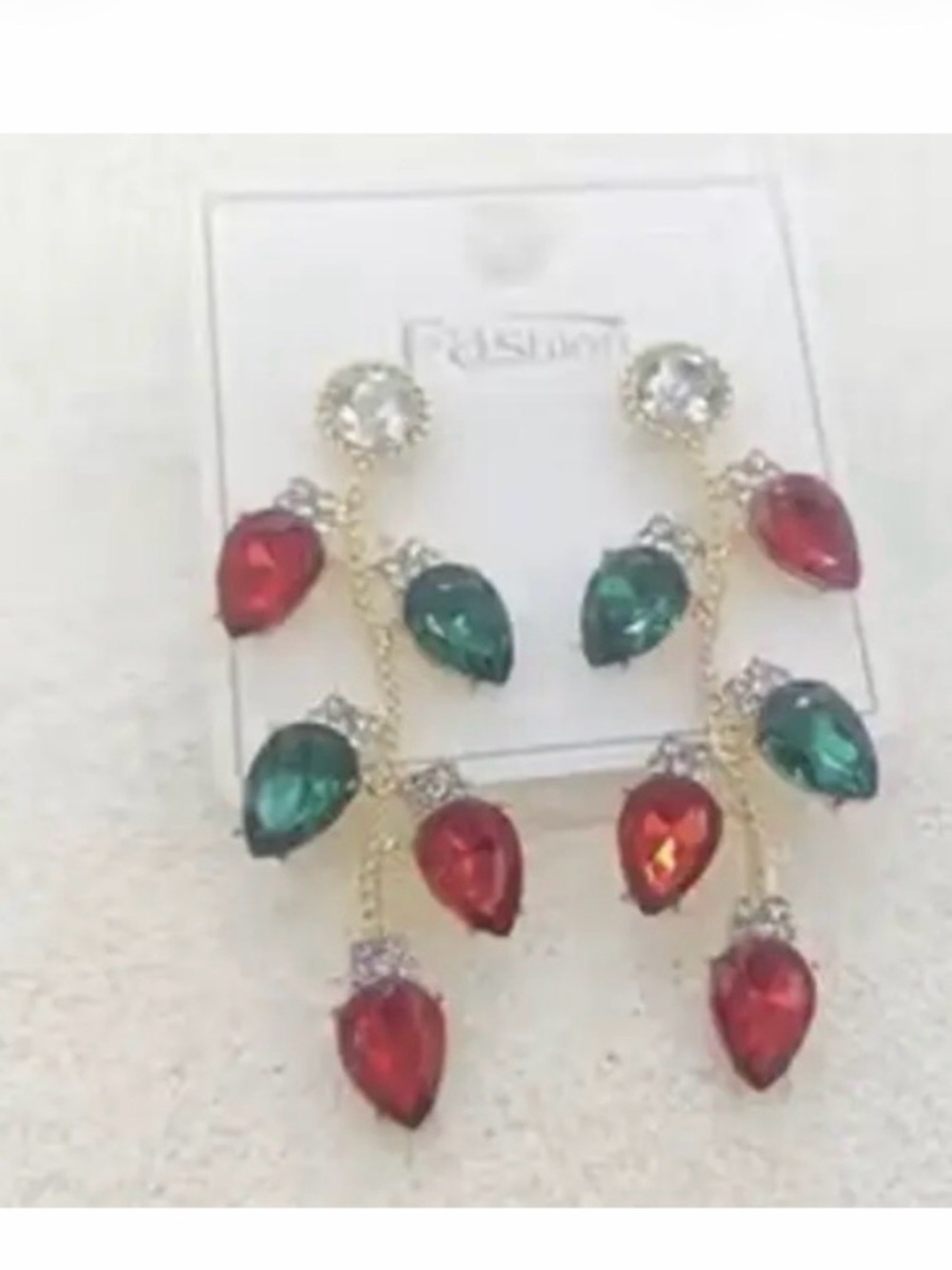 Source Unknown Red & Green Teardrop Dangle Earrings with Gold Accents